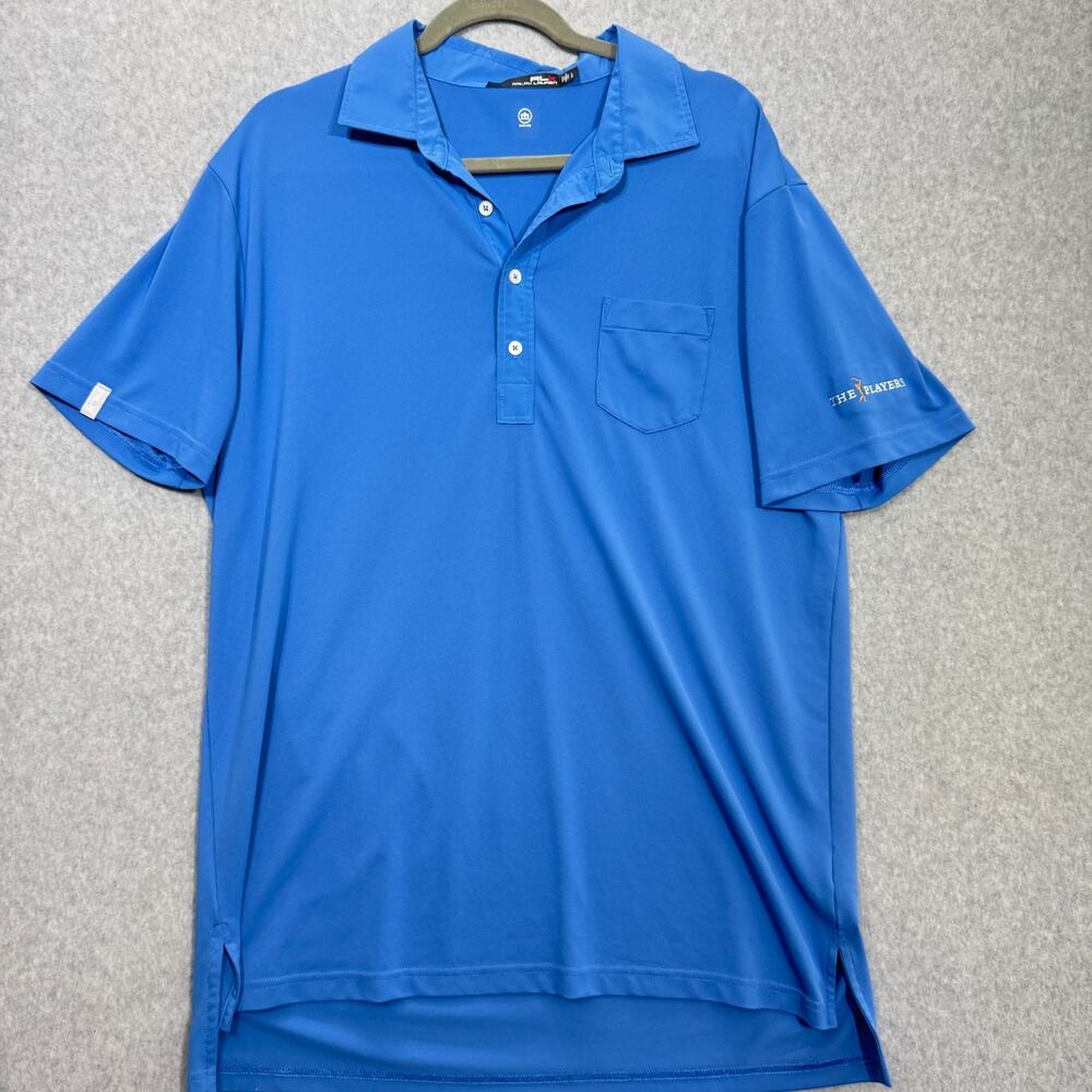 RLX Ralph Lauren Men's Golf Polo Shirt Sz L Blue The Players Logo Performance